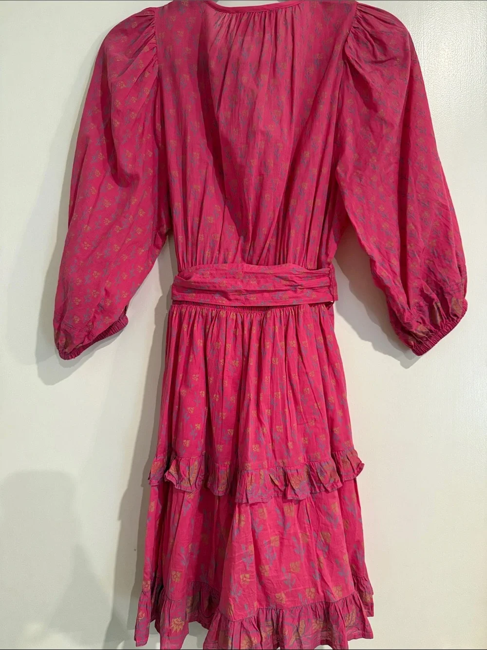 Cleobella Hot Pink Tiered Tie-Waist Mini Dress